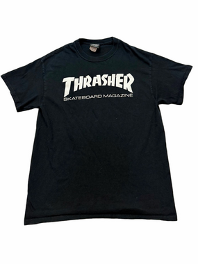 Thrasher Skateboard Magazine Black Tee T-shirt Short Sleeve TopWhite Logo